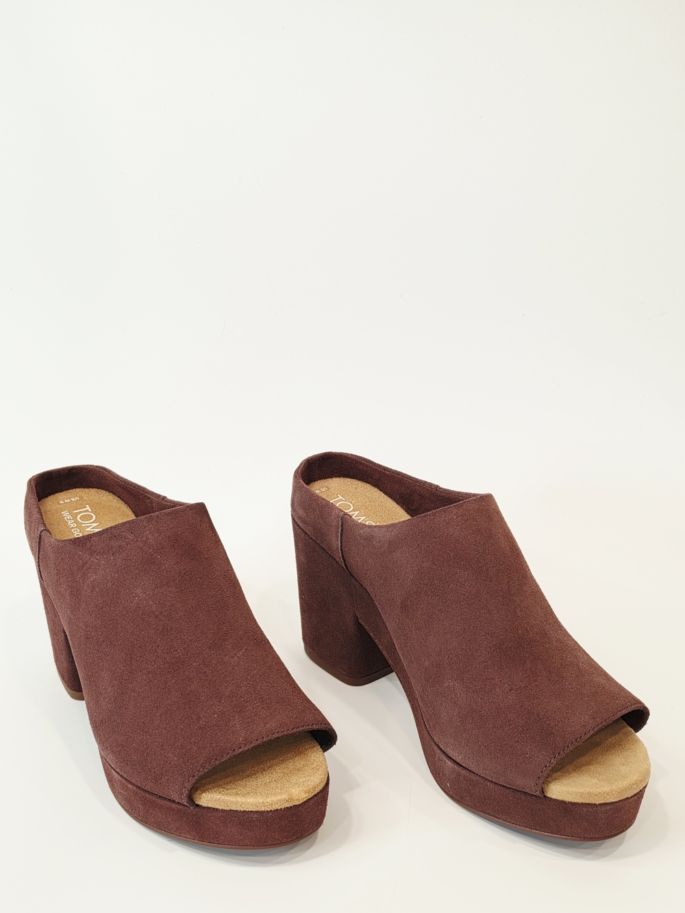 TOMS Florennce Women's Suede Open-Toe Block Heel Mule Sandal in Brown